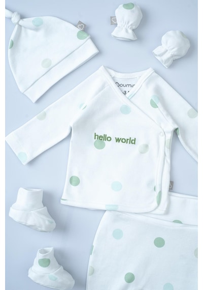 Boumini 6'lı Bebek Hastane Çıkış Seti Hello World Yeşil