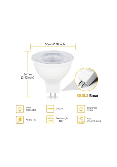 Led Ampuller Mr16 Gu5.3, 5w 500lm Ac/dc 12 V Kısılabilir Mr16 Spot Ampul, 50w Halojen Lamba, 120 Işın Açısı, 6 Diğer