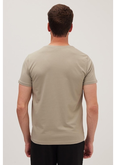 Tudors Erkek Slim Fit Dar Kesim Pamuklu Yumuşak Doku Likralı Esnek Kumaş Haki Bisiklet Yaka Tişört-36910 Haki