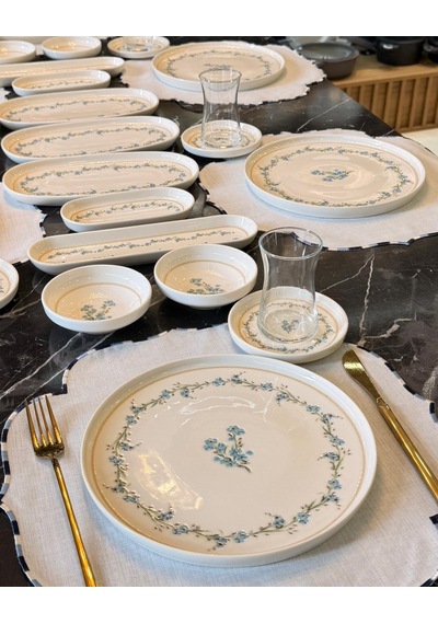 29 Parça Fleur Blue Porselen Kahvaltı Takımı -5441 Çok Renkli