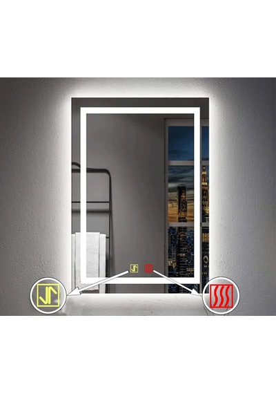 70x100 H Cm Buğu Çözücülü Dokunmatik Işıklı Kumlamalı Banyo Aynası Şeffaf