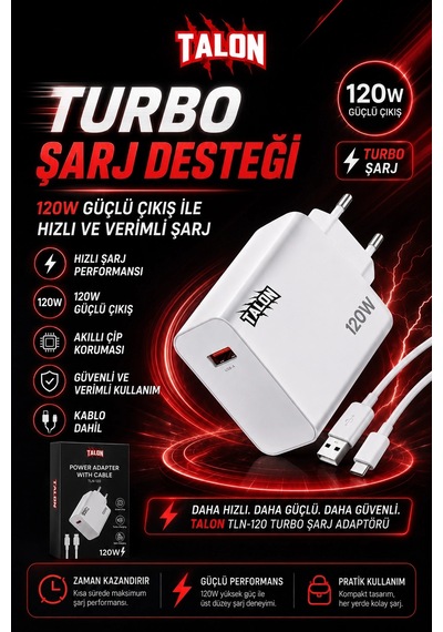 Usb Kablolu 120w Güç Adaptörü Hızlı Şarj Destekli Mobil Cihaz Uyumlu Set Diğer