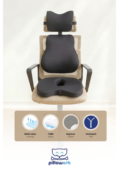 Ergonomik Ofis Sandalye Minderi Seti Bel, Boyun Ve Oturma Desteği 3'lü Set