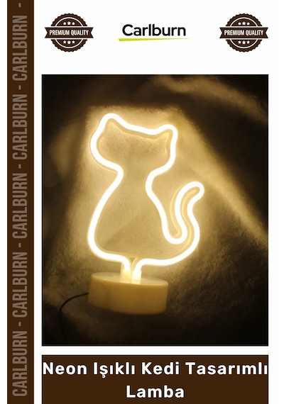 Özel Üretim Dekoratif Gece Masaüstü Standlı Usb Pilli Estetik Led Neon Işıklı Kedi Tasarımlı Lamba Çok Renkli
