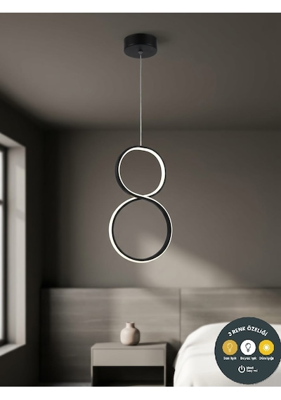 Lzy Avize Store Sonsuzluk Tasarımlı 3 Renk Led Sarkıt Avize Modern Siyah Dekoratif Aydınlatma SİYAH 1.MODEL