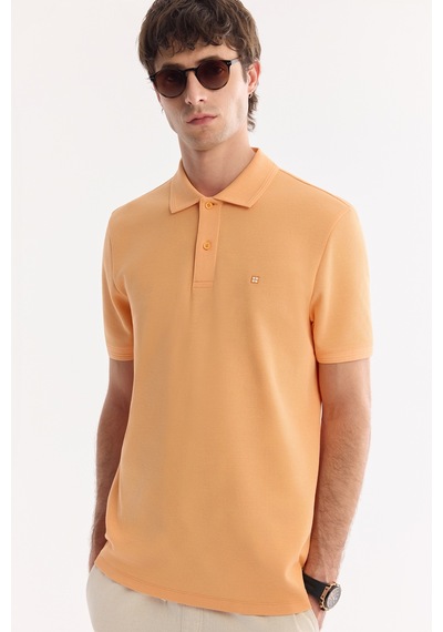 Avva Erkek Açık Turuncu Kıvrılmaz Polo Yaka %100 Pamuk Basic Regular Fit T-shirt B001032