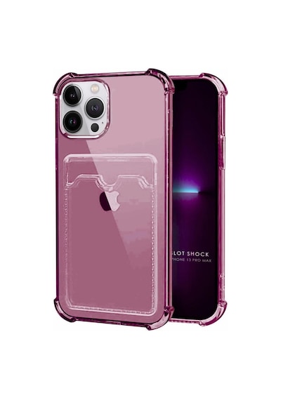 Apple Uyumlu iPhone 13 Pro Max Kılıf Darbe Emici Köşe Korumalı Kartlıklı Cüzdanlı Silikon Kapak Mürdüm