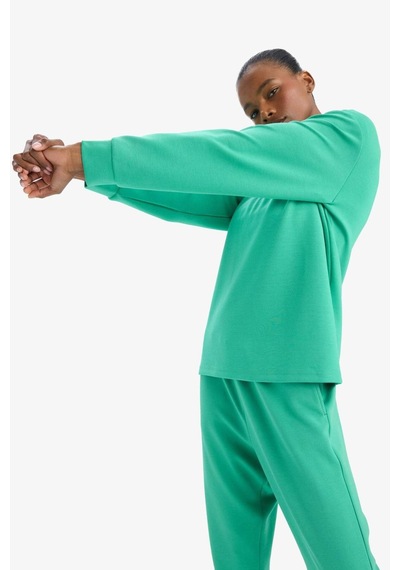 DeFactoFit Oversize Geniş Kalıp Yarım Fermuarlı Dik Yaka Modal Sporcu Sweatshirt D7126AX25SPGN268