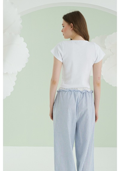 Nbb Kadın Mavi Crop Pijama Takım Mavi