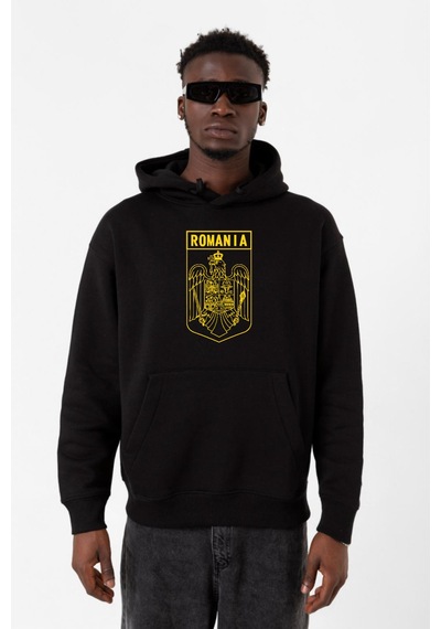 Romania Coat Arms Siyah Erkek 3ip Kapşonlu Sweatshirt Siyah