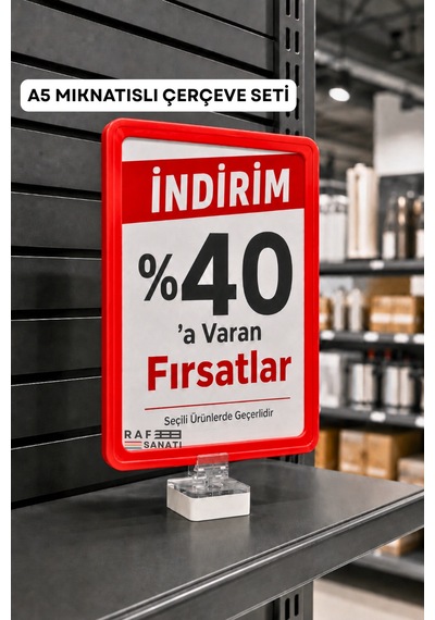 A5 Mıknatıs Tutuculu Fiyatlık Etiketlik Dikey Yatay Ve Bilgilendirme Çerçevesi Kırmızı