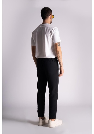 Pamuk Comfort Fit Jogger Bel Pantolon Siyah Siyah