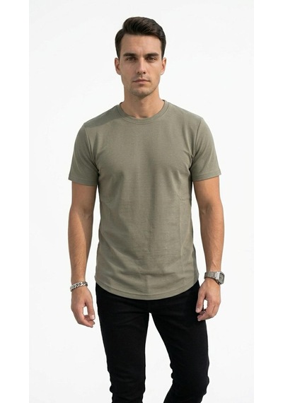 Plus Scorpion Erkek Slim Fit Basic Tişört Esnek, Terletmeyen Pike Dokulu Kumaş Yeşil