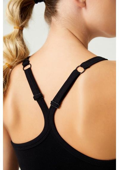 Los Ojos X Melodi Siyah Fitilli Seamless Spor Sütyeni Ribbed Bra Tank Siyah