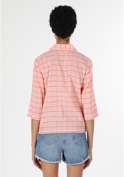 Colin's Colins Regular Fit Shirt Neck Kareli Kadın Turuncu Uzun Kol Gömlek Cl1058824 Q1.v2 Ora Turuncu