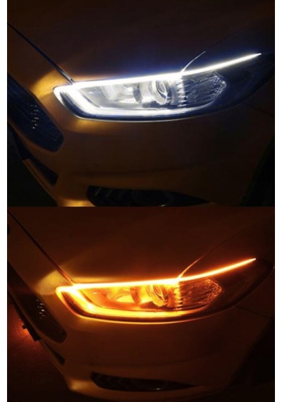 2 Renkli Kayar Sinyalli Far Üstü & Far İçi Gündüz Ledi 60 Cm Beyaz + Sarı