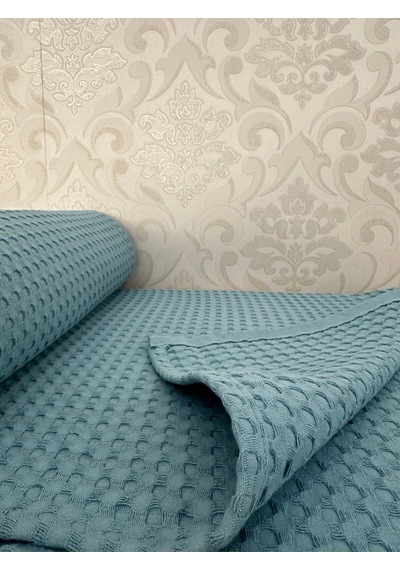 Premium %100 Pamuk Çift Kişilik Yazlık Pike, Yatak Örtüsü, Terletmez Kumaş Petrol Mavisi 240x200cm Petrol