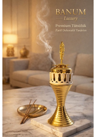 Banum Luxury Lüks Ev Ve Ofis İçin Altın Tonlu Zarif Çelik Tütsülük