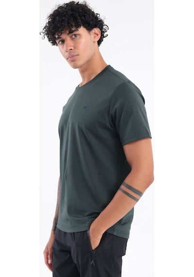 Rowinger Modal İnterlock Kumaş Minimal Logolu Bisiklet Yaka Erkek Spor T-shirt Darkgreen