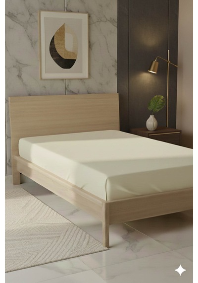 %100 Pamuk Ranforce Premium Tek Kişilik Çarşaf - Krem Krem