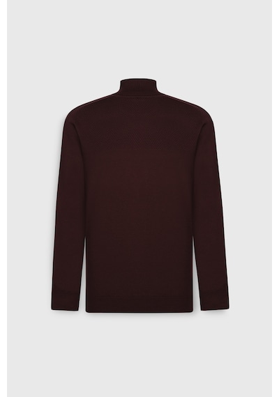 AC&Co / Altınyıldız Classics Erkek Bordo Pamuklu Standart Fit Normal Kesim Tam Balıkçı Yaka Jakarlı Triko Kazak Bordo