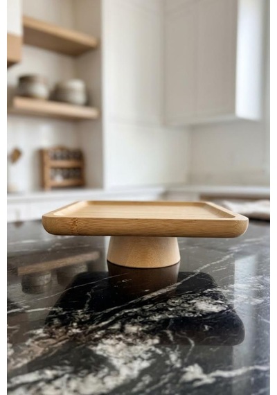 Atbyhome Doğal Ahşap Kare Ayaklı Sunumluk İkramlık Stand 17x17 Cm
