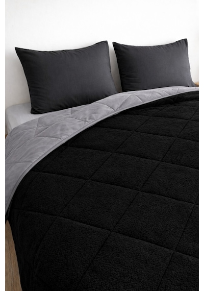 Pamuklu Lüks Çift Taraflı Tek Kişilik Welsoft Yorgan 155x215cm Siyah