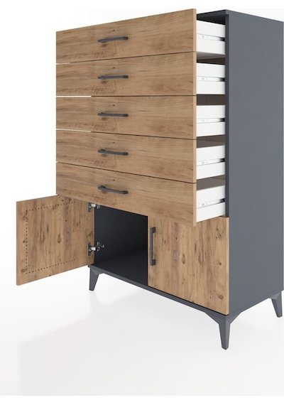 Hyperion Dolap 5 Çekmeceli 2 Kapaklı 88x44x134 Antrasit-çam Antrasit