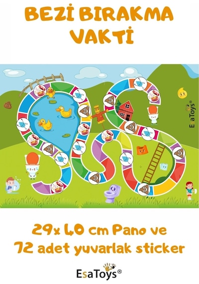 Tuvalet Eğitimi Sticker Panosu 60'lı Set 2-3 Yaş Eğitici Ödül Tablosu