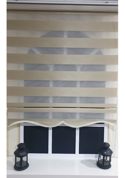Zebra Stor Perde Organze Bej Etek Dilimli Stb905 Bej
