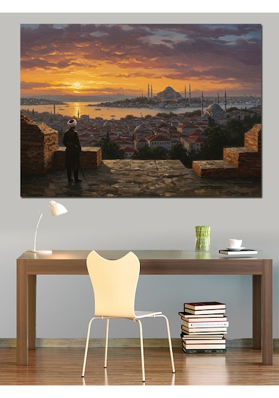 Gün Batımında İstanbul Silueti Dekoratif Kanvas - Mdf Ahşap Tablo