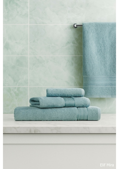 3 Parça Banyo Havlu Seti Pamuklu Günlük Kullanım Basic Mint