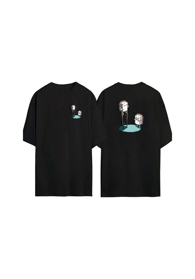 Thewert Unisex Marshmallow Diş Fırçası Ön Arka Baskılı Sıyah Oversize T-shirt Siyah