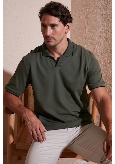 Buratti Pamuklu Regular Fit Şerit Detaylı Erkek Polo Yaka T Shirt 5902964 Haki
