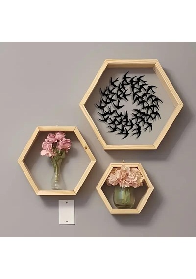 Cajuart Zarif Minimalist Kırlangıç Sürüsü 30 Cm Siyah Ahşap Tablo Dekor 1