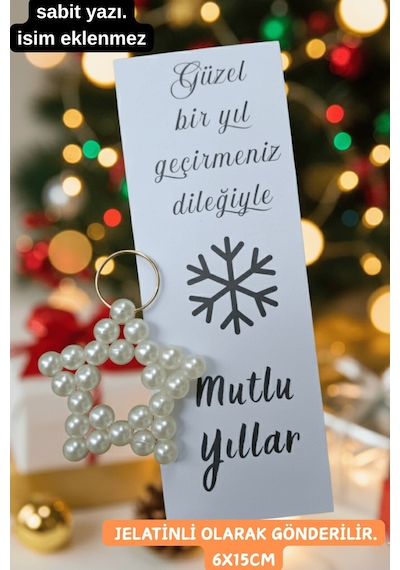 Mutlu Yıllar Ayraç Ve İnci Yıldız Anahtarlık - Yılbaşı Hediyesi - Yeniyıl Hediyesi - 1 Adet