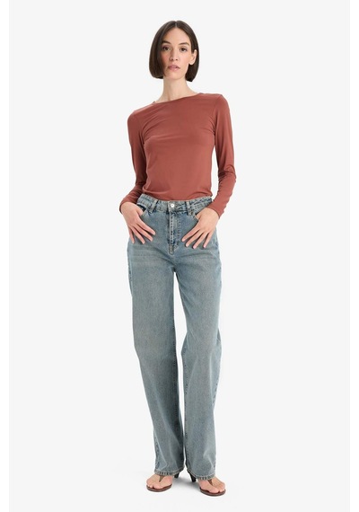 Defacto Slim Fit Dar Kesim Bisiklet Yaka Basic Düz Uzun Kollu Tişört D3756ax25aubr228 Bordo