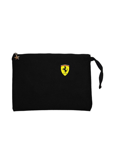 Ferrari Logo Siyah Clutch Astarlı Cüzdan / El Çantası Siyah
