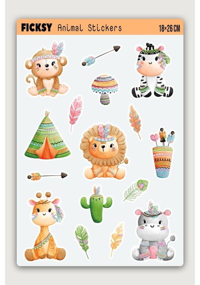 Sevimli Hayvanlar Sticker Seti - 16 Adet Etiket Çıkartma Diğer