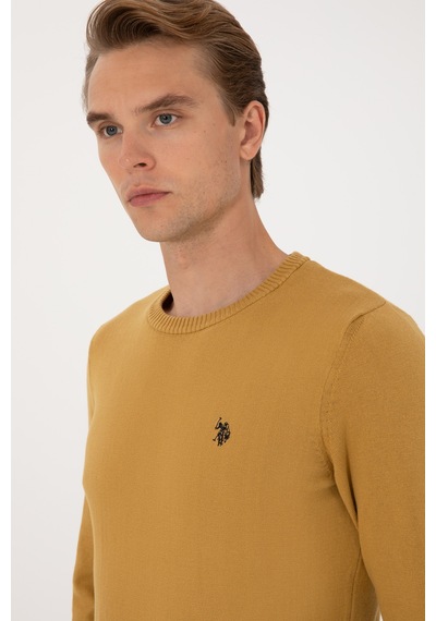 U.S. Polo Assn. Erkek Slim Fit Bisiklet Yaka Hardal Basic Kazak 50313713-VR151