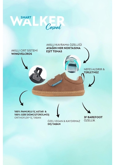 Smart Walker Casual Kahverengi Meşe Barefoot Çocuk Ayakkabı Kahverengi