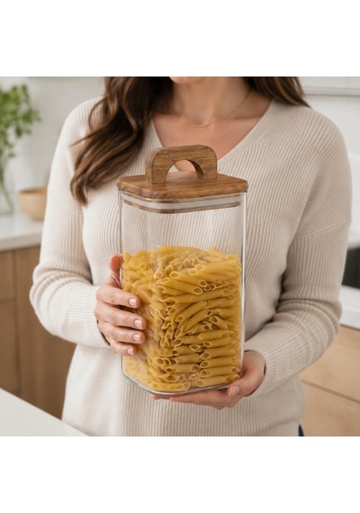 Akasya Kapaklı Kare Cam Kavanoz 1500 Ml, 10 20 Cm, Contalı Tutma Kulplu Şeffaf Erzak Kabı, Makarna Pirinç Bakliyat Yulaf Kuruyemiş Ve Kuru Gıda Saklama Kavanozu Çok Renkli