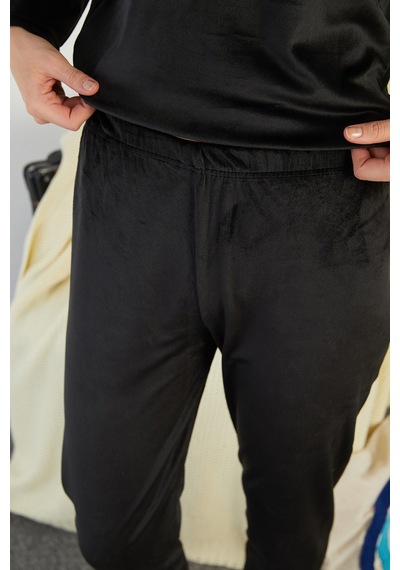Fullamoda I Love Winter Kabartma Baskılı Kadife Pijama Takımı Siyah