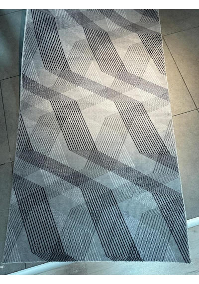 Carpet Çizgili Jel Kesme Halı Yolluk Gri