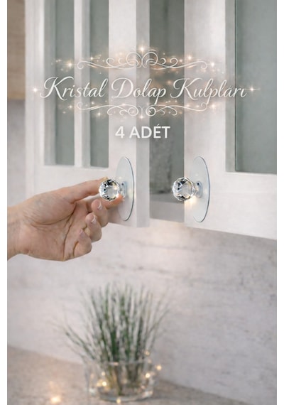 Şeffaf Kristal Başlıklı 4'lü Yapışkanlı Kulp Dolap Çekmece Kulp Tutacak Beyaz Diğer