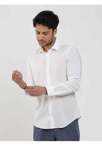 Dufy Beyaz Erkek Slim Fit Düz Klasik Yaka Uzun Kol Gömlek - 103119-beyaz Beyaz