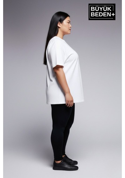 Superlife Büyük Beden Kadın Basic Tişört Pamuklu Düz T-shirt 3xl-6xl Spr26btsk510 Beyaz
