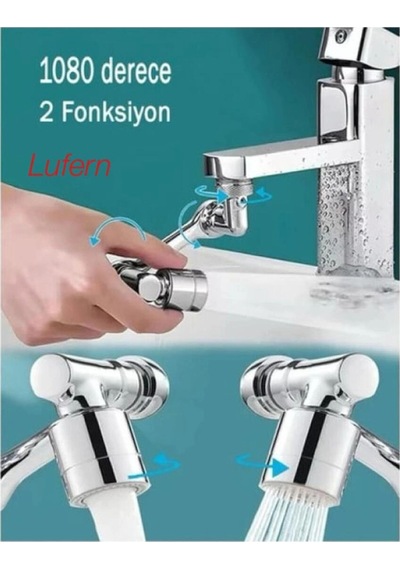Çok Amaçlı Akrobat Musluk Ucu Başlığı Filtreli 2 Fonksiyonlu Mutfak Banyo 1080 Derece Dönebilen