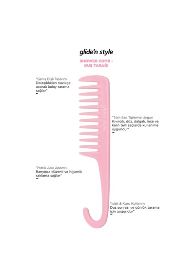 Defacto Glide'n Style Shower Comb Duş Tarağı Pembe