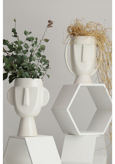 Mr. Nordic Face Vazo Dekoratif Obje Beyaz - 82336735 Beyaz
